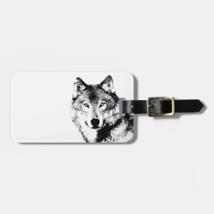 Etiqueta Para Maletas Lobo blanco y negro