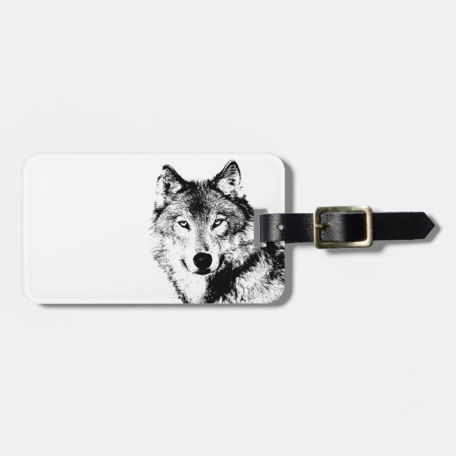 Etiqueta Para Maletas Lobo blanco y negro (Frente Horizontal)
