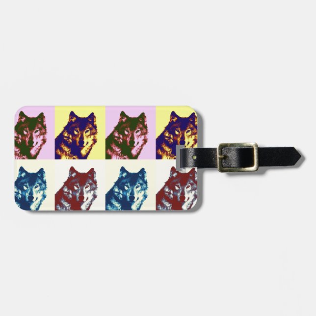 Etiqueta Para Maletas Lobo de arte pop (Frente Horizontal)