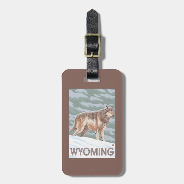 Etiqueta Para Maletas Lobo gris StandingWyoming (Frente Vertical)