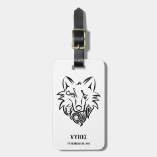 Etiqueta Para Maletas Lobo tribal blanco y negro