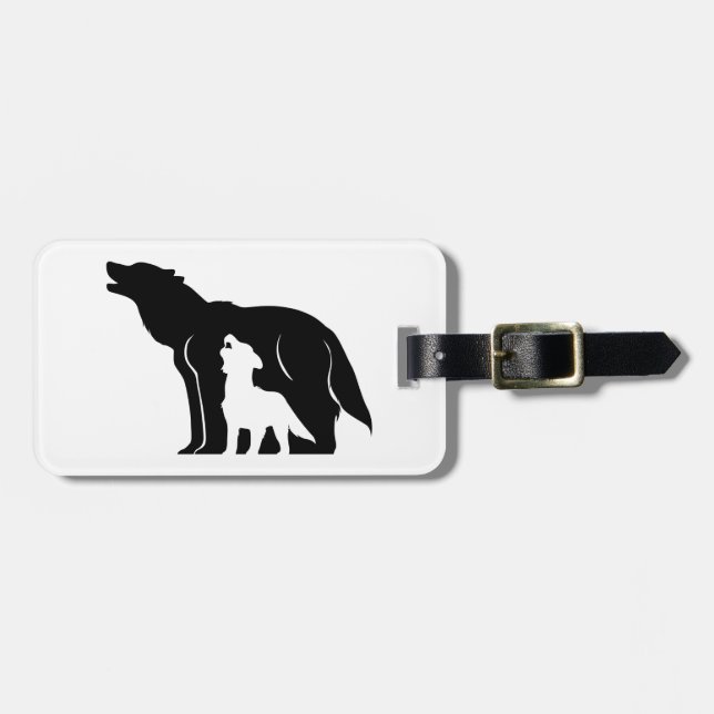 Etiqueta Para Maletas Lobos blancos y negros (Frente Horizontal)