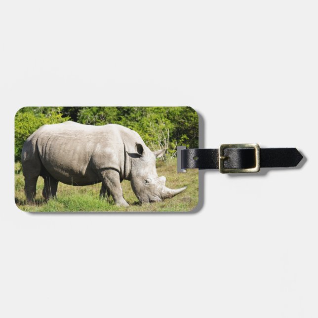Etiqueta Para Maletas Localización de un rinoceronte que alimenta (Frente Horizontal)