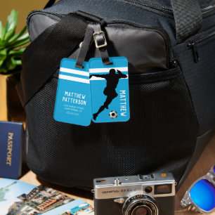 Etiqueta Para Maletas Loco de fútbol personalizado Viajes azules para
