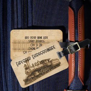 Etiqueta Para Maletas Locomotora Vintage – Explorador Extraordinario