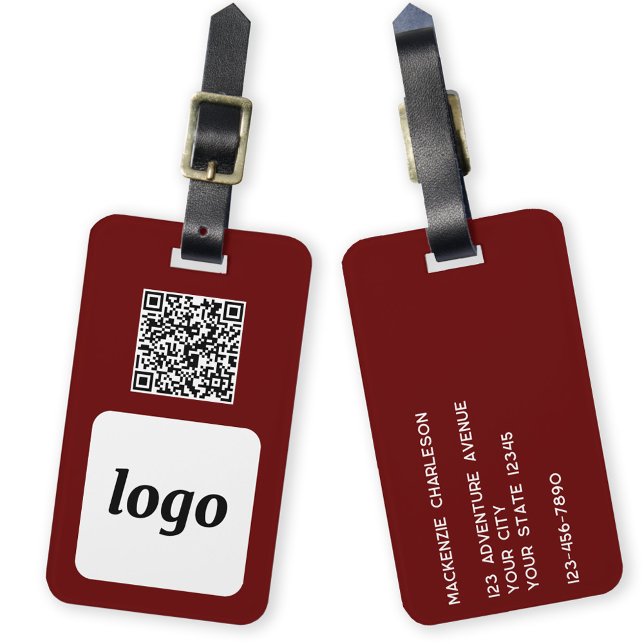 Etiqueta Para Maletas Logo QR Código Burgundy Business Promocional (Simple logo with QR code business branding promotional luggage tag)