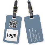 Etiqueta Para Maletas Logo QR Código Dusty Blue Gray Business Promotion<br><div class="desc">Un logotipo sencillo y diseño de código QR para su empresa. Reemplace el logotipo, la dirección URL de destino del código QR y los detalles del nombre y la dirección por el suyo propio, o deje la opción en blanco. Cambie el color de fondo del gris azul polvoriento en la...</div>
