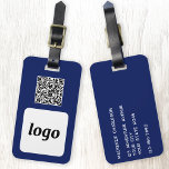 Etiqueta Para Maletas Logo QR Código Navy Blue Business Promocional<br><div class="desc">Un logotipo sencillo y diseño de código QR para su empresa. Reemplace el logotipo, la dirección URL de destino del código QR y los detalles del nombre y la dirección por el suyo propio, o deje la opción en blanco. Cambie el color de fondo de la herramienta de diseño a...</div>