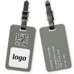 Etiqueta Para Maletas Logo QR Código Sage Green Business Promocional<br><div class="desc">Un logotipo sencillo y diseño de código QR para su empresa. Reemplace el logotipo, la dirección URL de destino del código QR y los detalles del nombre y la dirección por el suyo propio, o deje la opción en blanco. Cambie el color de fondo del color verde salado en la...</div>