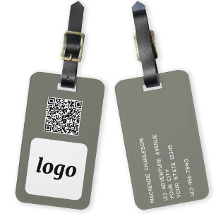 Etiqueta Para Maletas Logo QR Código Sage Green Business Promocional