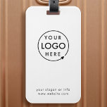 Etiqueta Para Maletas Logotipo comercial | Blanco blanco limpio y simple<br><div class="desc">Una sencilla plantilla de etiquetas de equipaje de negocios blanco y personalizado en un estilo minimalista moderno que se puede actualizar fácilmente con el logotipo de su empresa,  el lema y los detalles de su negocio. #luggagetag #logo #negocio #viaje</div>