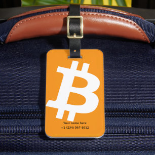 Etiqueta Para Maletas Logotipo de Naranja de Bitcoin personalizado de mo