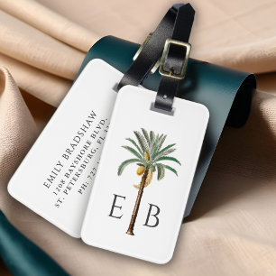 Etiqueta Para Maletas Logotipo de Palma Real Clásico Monograma Tropical
