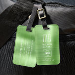 Etiqueta Para Maletas Logotipo de personalizado Metalizado cepillado ver<br><div class="desc">Logotipo personalizado Etiqueta de equipaje Metalizado con brocha verde monogramada. Personalízalo con sus detalles y el logotipo de su empresa.</div>