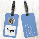 Etiqueta Para Maletas Logotipo de promoción de QR Code Blue Business<br><div class="desc">Un logotipo sencillo y diseño de código QR para su empresa. Reemplace el logotipo, la dirección URL de destino del código QR y los detalles del nombre y la dirección por el suyo propio, o deje la opción en blanco. Cambie el color de fondo de la herramienta de diseño a...</div>