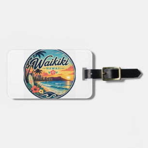 Etiqueta Para Maletas Logotipo de viaje retro Waikīkī Hawaii 