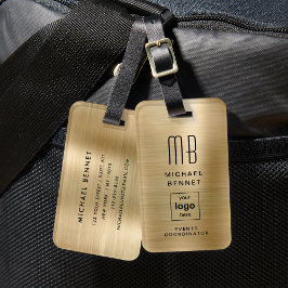 Etiqueta Para Maletas Logotipo personalizado Monograma Oro Metal cepilla