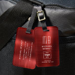 Etiqueta Para Maletas Logotipo personalizado Monogramado Rojo cepillado<br><div class="desc">Logotipo personalizado Etiqueta Monogramada de equipaje Metalizado cepillado rojo. Personalízalo con sus detalles y el logotipo de su empresa.</div>