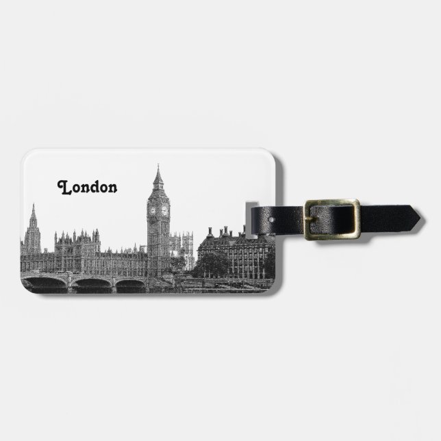 Etiqueta Para Maletas Londres Inglaterra Reino Unido Skyline Etched (Frente Horizontal)