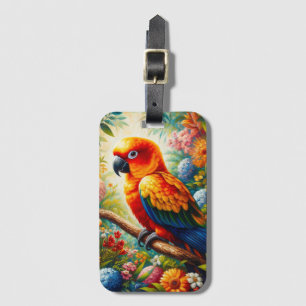 Etiqueta Para Maletas Loro de conure Sun con flores de colores