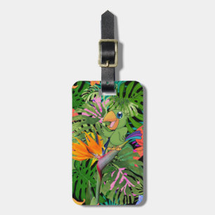 Etiqueta Para Maletas Loro personalizado, hojas de palmera - Personaliza
