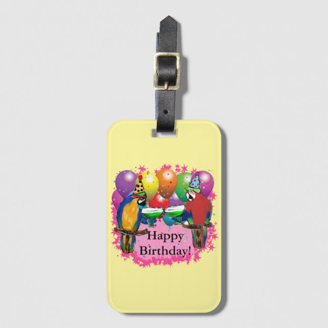 ETIQUETA PARA MALETAS LOROS DE CUMPLEAÑOS (Anverso vertical)