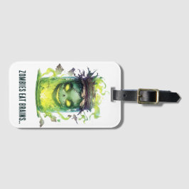 Etiqueta Para Maletas Los zombies comen cerebros. Fantasma Halloween Jar