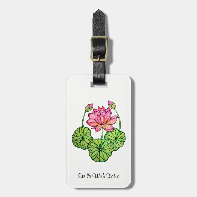Etiqueta Para Maletas Loto rosa acuarela con manchas y hojas (Frente Vertical)