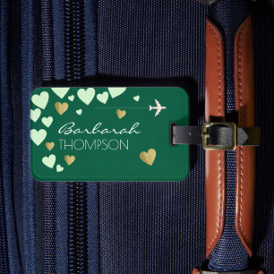 Etiqueta Para Maletas Love Hearts elegante hunter-green