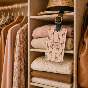 Etiqueta Para Maletas Lovely Giraffes Pink and Brown