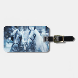 Etiqueta Para Maletas Lovely Horse Team Winter Driting Photo Horizontal