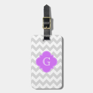 Etiqueta Para Maletas Lt Gris Chevron Blco Lila Cuatro Hojas Monograma