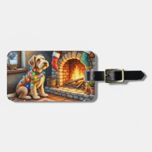 Etiqueta Para Maletas Luces de Navidad de Chimenea de Terrier Airedale