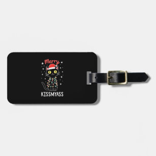Etiqueta Para Maletas Luces de Navidad Divertidas Gato Feliz Besa Mi Tra