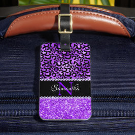Etiqueta Para Maletas Lugares de leopardo negro y violeta Glam Monograma