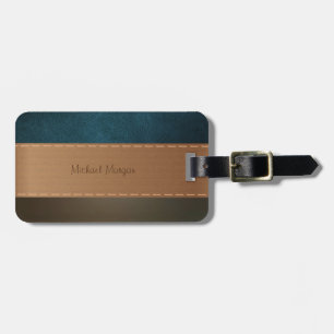 Etiqueta Para Maletas Lujo Elegante, Retro, Cuero Verde a Rayas