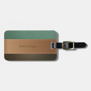 Etiqueta Para Maletas Lujo Elegante, Retro, Rayado, Aspecto de Cuero
