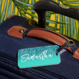Etiqueta Para Maletas Lujo Glitter Turquesa Ombre Personalizado