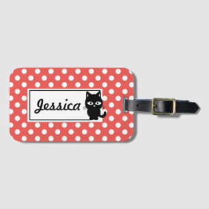 Etiqueta Para Maletas Lunar rojo y gato negro personalizados