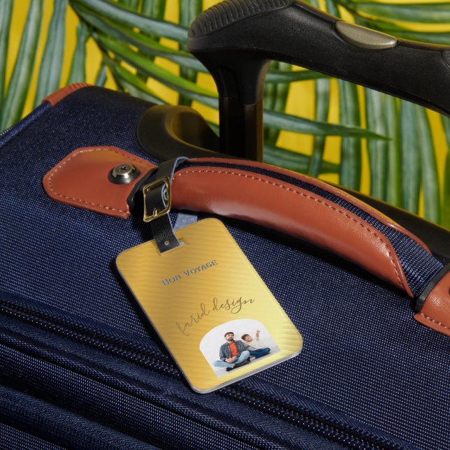 Etiqueta Para Maletas Luxury Gold Gradient Custom Photo & Name  (Anverso In situ 1)
