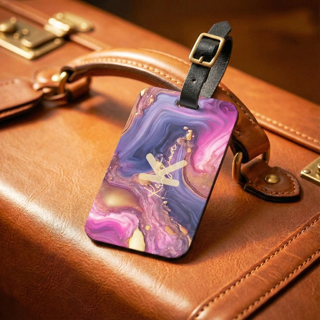 Etiqueta Para Maletas Luxury Purple & Gold Agate Marble Alcohol Ink (Subido por el creador)