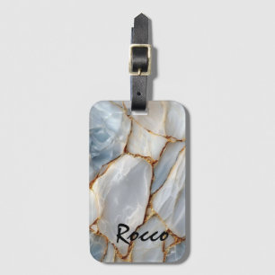 Etiqueta Para Maletas Luxury White Blue Marble & Gold Veins Agate Stone