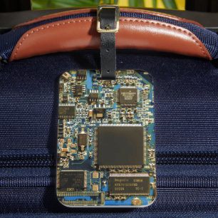 Etiqueta Para Maletas Macro Placa de Circuito Azul   Foto de PCB