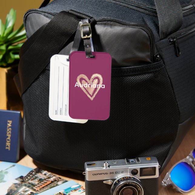 Etiqueta Para Maletas Magenta Rubor Pink Heart (Anverso & Reverso)