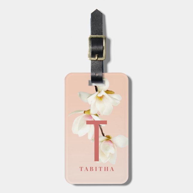 Etiqueta Para Maletas magnolia floral rosa grisácea personalizada (Frente Vertical)