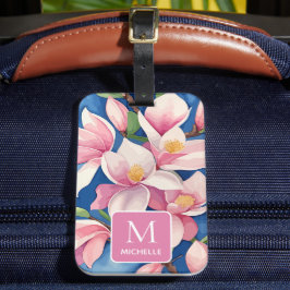 Etiqueta Para Maletas Magnolia Monograma de Arte Botánico Moderno Rosa