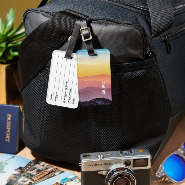 Etiqueta Para Maletas Majestuoso atardecer asiático - Vibrante explosión (Anverso & Reverso)