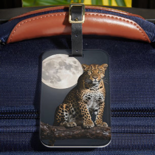 Etiqueta Para Maletas Majestuoso Leopardo y Luna Llena