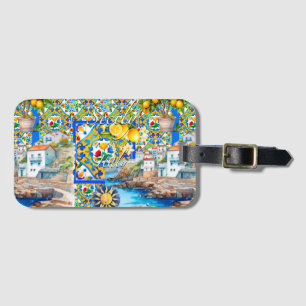 Etiqueta Para Maletas Majólica, limón, azulejos sicilianos,