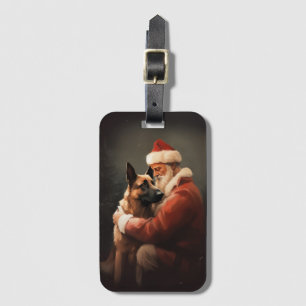 Etiqueta Para Maletas Malinoi Belga Con Santa Claus Navideño Festivo